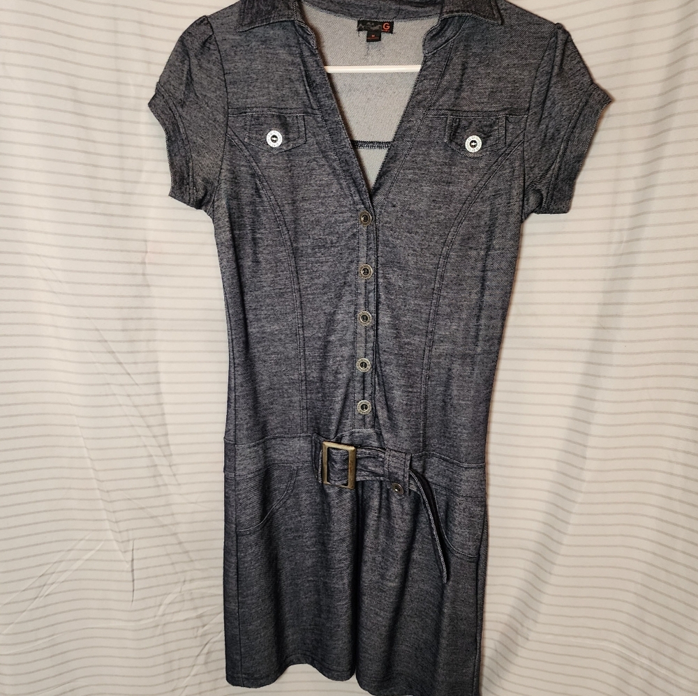 G by Guess Charcoal Button-Up Mini Dress
